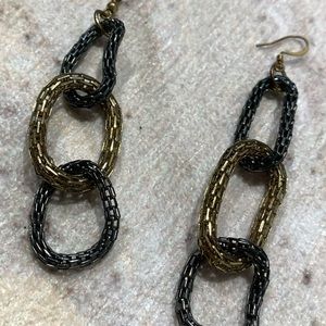 Lightweight Gold and Black Toned Chain Link Dangly Earrings
